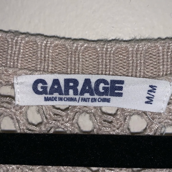 Garage Brown Crochet Knit Short Sleeve Sweater - M - Picture 3 of 3